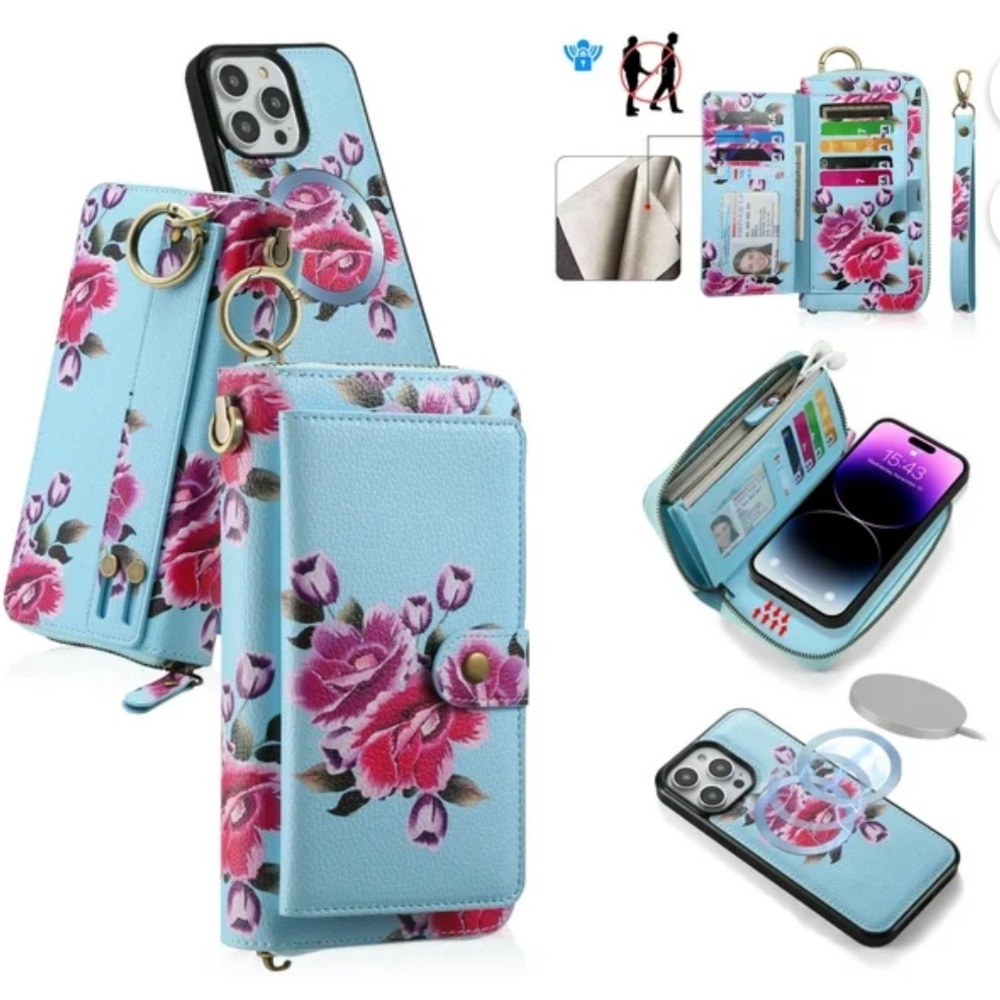 RFID Sky Blue Floral Wallet Case - Picture 3 of 14